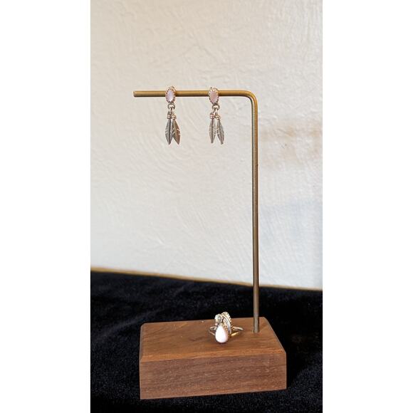Native American Pink Stone Teardrop Ring Sz 4.75 & Feather Dangle Earring Set - Picture 9 of 9